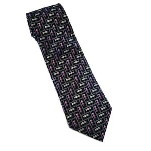 Cezani Silk Neck Tie Purple Black Geometric